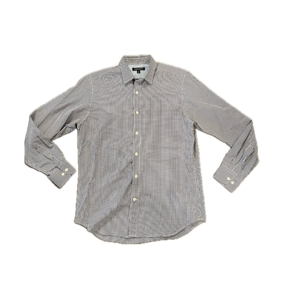 banana republic navy blue white check button down shirt casual long sleeve M